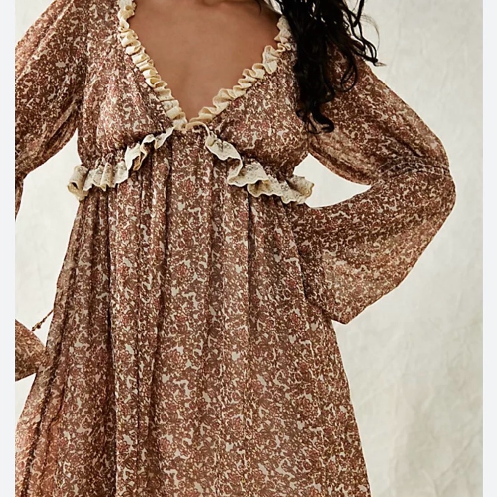 Free People Brown Floral Long Sleeve Dress